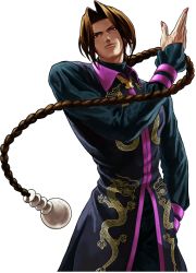 Rule 34 | 1boy, braid, brown hair, chinese clothes, duo lon, hand in pocket, long hair, low-tied long hair, male focus, nail polish, official art, ogura eisuke, red eyes, single braid, snk, solo, the king of fighters, the king of fighters xii, transparent background, very long hair