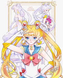 Rule 34 | 4girls, bishoujo senshi sailor moon, bishoujo senshi sailor moon sailor stars, blonde hair, blue eyes, blue sailor collar, blue skirt, bow, brooch, cape, chibi chibi, choker, circlet, crescent, crescent earrings, crescent facial mark, dated, double bun, dress, dual persona, earrings, elbow gloves, closed eyes, facial mark, gloves, hair bun, hair ornament, hairpin, happy birthday, heart hair bun, jewelry, long hair, looking at viewer, mask, multiple girls, pleated skirt, princess serenity, red bow, red hair, sailor chibi chibi, sailor collar, sailor cosmos, sailor moon, sailor senshi, short hair, signature, skirt, smile, star (symbol), star facial mark, tsukino usagi, twintails, v, white background, white choker, white dress, white gloves, white hair, white skirt, yukinami (paru26i)