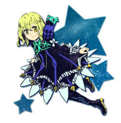 Rule 34 | blonde hair, blue eyes, creature, doll, dress, elize lutus, frills, jewelry, ribbon, star (symbol), tales of (series), tales of xillia, teepo (tales), yellow eyes