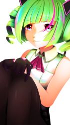 Rule 34 | 1girl, absurdres, black gloves, black pantyhose, delruki, delutaya, gloves, green hair, hair ornament, highres, indie virtual youtuber, its just dr, looking at viewer, pantyhose, red eyes, self-upload, shirt, skirt, smile, solo, virtual youtuber, white background, white shirt