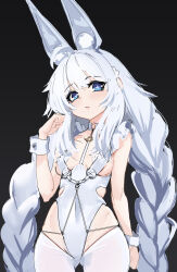 Rule 34 | + +, 1girl, animal ears, azur lane, black background, blue eyes, braid, breasts, covered navel, cowboy shot, cross-shaped pupils, fake animal ears, gluteal fold, hand up, highres, le malin (azur lane), le malin (listless lapin) (azur lane), leotard, long braid, long hair, looking at viewer, nontraditional playboy bunny, nstch root a, official alternate costume, pantyhose, parted lips, playboy bunny, rabbit ears, simple background, sketch, small breasts, solo, symbol-shaped pupils, twin braids, white hair, white leotard, white pantyhose