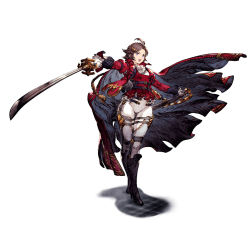 Rule 34 | 1girl, artist request, boots, brown hair, cape, character request, final fantasy, final fantasy brave exvius, highres, holding, holding sword, holding weapon, jacket, knee boots, official art, open mouth, pants, purple eyes, red jacket, short hair, simple background, solo, standing, sword, unsheathed, war of the visions: final fantasy brave exvius, weapon, white background, white pants