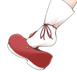 Rule 34 | 1girl, ankle ribbon, feet, foot focus, footwear focus, head out of frame, jagabutter, leg ribbon, red footwear, ribbon, rumia, shoe dangle, shoes, simple background, socks, solo, touhou, white background, white socks
