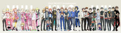 Rule 34 | 3boys, :d, ahoge, anniversary, antenna hair, aqua eyes, aqua footwear, arm at side, asymmetrical footwear, belt, black belt, black bow, black bowtie, black coat, black footwear, black gloves, black hair, black necktie, black pants, black shirt, blonde hair, blue eyes, blue footwear, blue hair, blue jacket, blue nails, blue pants, blue shirt, boots, bow, bowtie, brown eyes, brown hair, capri pants, carrying, carrying person, character name, chibi, closed eyes, clothes grab, coat, commentary request, copyright name, cross-laced footwear, full body, gloves, green eyes, green footwear, grey jacket, grey pants, hachimaki, hair between eyes, hand in pocket, hand on own hip, hand up, hands on own hips, headband, headphones, headphones around neck, highres, holding hands, hood, hood up, jacket, japanese clothes, jewelry, juliet sleeves, kikuchi mataha, kyo (vocaloid), lace-up boots, layered sleeves, lifting person, lineup, locked arms, long coat, long sleeves, looking at another, looking at viewer, male focus, medium hair, mismatched footwear, multiple boys, multiple persona, nail polish, necklace, necktie, nejiri hachimaki, off-shoulder shirt, off shoulder, open clothes, open jacket, open mouth, orange eyes, pants, pantyhose, pendant, picking up, pink pants, pink shirt, print legwear, puffy sleeves, purple eyes, purple scarf, red belt, red eyes, red footwear, sandals, scarf, shirt, shoes, short hair, short over long sleeves, short sleeves, shorts, sleeves past wrists, smile, sneakers, solid circle eyes, spiked hair, standing, star (symbol), star print, striped clothes, striped shorts, t-shirt, taiko no tatsujin, taiko sticks, torn clothes, torn legwear, vertical-striped clothes, vertical-striped shorts, vocaloid, white footwear, white pants, white shirt, wil (vocaloid), wristband, yellow legwear, yuu (vocaloid), zola project