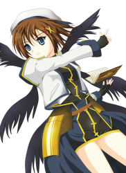 Rule 34 | 00s, 1girl, book, brown hair, hair ornament, lyrical nanoha, mahou shoujo lyrical nanoha, mahou shoujo lyrical nanoha strikers, solo, tome of the night sky, wings, x hair ornament, yagami hayate
