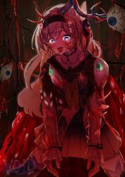 1girl absurdres blood body_horror e.g.o_(project_moon) extra_arms extra_eyes firefly_(honkai:_star_rail) highres honkai:_star_rail honkai_(series) horror_(theme) lobotomy_corporation memeiradesuyo neckerchief nothing_there open_mouth project_moon tongue tongue_out