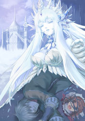 Rule 34 | 00s, 1000marie, 1boy, 2girls, breasts, castle, colored skin, crown, folklore, gerda (the snow queen), ice, kai (the snow queen), large breasts, mirror, multiple girls, sleeping, snowing, tears, the snow queen, the snow queen (character), white hair, white skin
