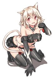 Rule 34 | 1girl, absurdres, adapted costume, aiguillette, animal ears, arm support, armpits, bare shoulders, bent over, bismarck (warship girls r), black gloves, black panties, black thighhighs, blush, bow, bow panties, breasts, buttons, cat ears, cat lingerie, choker, cleavage, cleavage cutout, clothing cutout, collarbone, cross, cyta celest, elbow gloves, fake animal ears, fake tail, frilled panties, frills, garter belt, garter straps, gloves, highres, iron cross, kneeling, legs apart, light brown hair, looking away, meme attire, no shoes, open mouth, panties, paw pose, red eyes, short hair, sign, solo, striped clothes, striped thighhighs, tail, thighhighs, underwear, vertical-striped clothes, vertical-striped thighhighs, warship girls r, white background