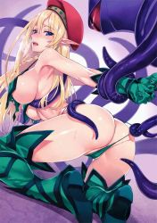 Rule 34 | 1girl, alleyne (queen&#039;s blade), alleyne (queen's blade), arm held back, armpits, arms behind back, ass, assisted exposure, bare shoulders, bent over, beret, blonde hair, blue eyes, boots, braid, breasts, cameltoe, elf, fighting master alleyne, funikura, gloves, green footwear, green gloves, green panties, hat, heavy breathing, imminent rape, knee boots, kneeling, large breasts, long hair, looking at another, matsuryuu, open mouth, panties, panty pull, partially visible vulva, pointy ears, pulling another&#039;s clothes, queen&#039;s blade, restrained, revealing clothes, shiny skin, side braid, sideboob, sweat, teeth, tentacles, torn clothes, underboob, underwear, waifu2x, wedgie