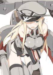 Rule 34 | 10s, 1girl, bismarck (kancolle), blonde hair, blue eyes, blush, breasts, gloves, hat, kantai collection, large breasts, long hair, military, military hat, military uniform, ningen (ningen96), panties, personification, solo, underwear, uniform