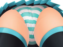 Rule 34 | 1girl, ass, ass focus, black thighhighs, close-up, hatsune miku, panties, panty focus, pantyshot, pleated skirt, samuneturi, skirt, solo, striped clothes, striped panties, thighhighs, underwear, upskirt, vocaloid