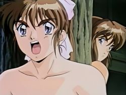 Rule 34 | 1990s (style), amatsu ai, amatsu mai, animated, anime screenshot, blue eyes, grabbing another&#039;s breast, breasts, brown hair, grabbing, long hair, lowres, moaning, monster, multiple girls, nipples, nude, orb, orgasm, pussy, pussy juice, rape, retro artstyle, short hair, size difference, sound, tree, twin angels, uncensored, video