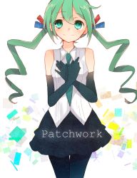 Rule 34 | 1girl, elbow gloves, gloves, green eyes, green hair, hands on own chest, hatsune miku, highres, kawahara chisato, kawara, long hair, matching hair/eyes, necktie, pantyhose, project diva, project diva (series), project diva extend, skirt, solo, twintails, vocaloid