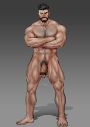 Rule 34 | 1boy, absurdres, bara, barefoot, beard, body hair, facial hair, full body, highres, loserno.3, male focus, nude, overwatch, overwatch 1, penis, reaper (overwatch), solo