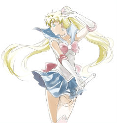 Rule 34 | 1990s (style), 1girl, bishoujo senshi sailor moon, bishoujo senshi sailor moon r, blonde hair, blue eyes, blue sailor collar, blue skirt, boots, bow, choker, double bun, earrings, elbow gloves, gloves, gyokuro-857, hair bun, hair ornament, jewelry, knee boots, long hair, magical girl, red bow, retro artstyle, sailor collar, sailor moon, skirt, solo, tsukino usagi, twintails, unfinished, wand, white gloves