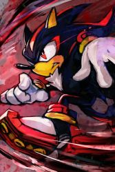 Rule 34 | black theme, furry, furry male, gloves, hungry clicker, male focus, red eyes, running, sega, shadow the hedgehog, shadow the hedgehog (game), solo, sonic (series), sonic the hedgehog, white gloves