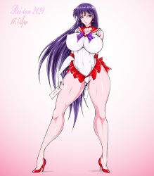 Rule 34 | 1girl, bishoujo senshi sailor moon, black hair, bow, breasts, brooch, choker, collarbone, covered erect nipples, covered navel, dated, diadem, earrings, elbow gloves, female focus, full body, gloves, gluteal fold, gradient background, groin, half-closed eyes, heels, high heels, highres, hino rei, huge breasts, jewelry, leotard, lips, long hair, marubayashi shumaru, microskirt, ofuda, open mouth, pleated skirt, purple bow, purple eyes, purple hair, red bow, red choker, red footwear, red sailor collar, red skirt, sailor collar, sailor mars, shiny clothes, shiny skin, shoes, short sleeves, simple background, skirt, solar system development organization, solo, star (symbol), star earrings, tiara, tongue, very long hair, white gloves, white leotard