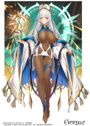 Rule 34 | aged up, bare shoulders, blush, bodystocking, covered erect nipples, covered navel, detached sleeves, evertale, green eyes, highres, long hair, looking at viewer, official alternate costume, official art, parted lips, popqn, red pupils, revealing clothes, rolotia (evertale), sidelocks, thighs, very long hair, wide sleeves