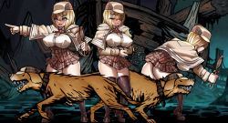 Rule 34 | 1girl, animal, ass, blonde hair, blue eyes, breasts, bubba (watson amelia), capelet, darkest dungeon, deerstalker, detective, dog, hair ornament, hat, hololive, hololive english, large breasts, magnifying glass, niur, no panties, shipwreck, shirt, short hair, skirt, smile, thighhighs, virtual youtuber, watson amelia, white shirt