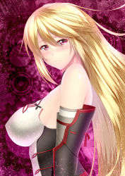 Rule 34 | 1girl, bare shoulders, blonde hair, blush, breasts, elbow gloves, gloves, kai (link2262), large breasts, long hair, milla (fractured), pink eyes, profile, sideboob, solo, tales of (series), tales of xillia, tears