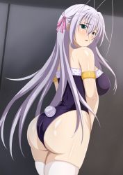 Rule 34 | 1girl, ass, breasts, female focus, high school dxd, highres, leotard, looking at viewer, looking back, minaisu, playboy bunny, rabbit tail, rossweisse, silver hair, solo, tagme, white legwear