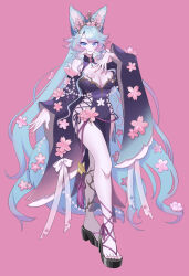Rule 34 | 1girl, absurdres, animal ear fluff, animal ears, ankle lace-up, black kimono, black sleeves, blue eyes, blue hair, breasts, cherry blossoms, cleavage, cleavage cutout, clothing cutout, cross-laced footwear, detached sleeves, fingernails, flower, hair flower, hair ornament, hand on own chest, highres, hip vent, japanese clothes, kimono, large breasts, long fingernails, long hair, looking at viewer, multicolored hair, nail polish, navel, navel cutout, open mouth, parted lips, pink flower, pink hair, pink nails, sandals, silvervale, silvervale (sakura goddess), smile, solo, streaked hair, swept bangs, toenail polish, toenails, toes, unlimitedream, virtual youtuber, vshojo, wolf ears, wolf girl