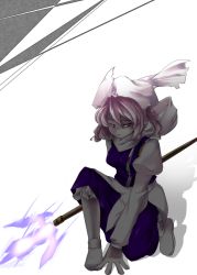 1girl bad_id bad_pixiv_id female_focus full_body hat kneeling letty_whiterock mkz on_one_knee polearm solo touhou weapon white_background