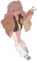 Rule 34 | 1girl, aqua nails, black shirt, blue eyes, brown cardigan, cardigan, collared shirt, fang, full body, gyaru, highres, jewelry, kasukabe tsumugi, light brown hair, loafers, long hair, looking at viewer, loose socks, miniskirt, mole, mole under eye, nail polish, necklace, necktie, off shoulder, one side up, open cardigan, open clothes, open mouth, plaid, plaid skirt, shirt, shoes, simple background, skirt, smile, socks, solo, sumiyao (amam), voicevox, white background, yellow necktie