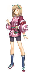 Rule 34 | 1girl, abacus, absurdres, ar tonelico, ar tonelico iii, bike shorts, bow, bracelet, brown hair, female focus, full body, gust, hair bow, highres, japanese clothes, jewelry, legs, long sleeves, nagi ryou, official art, sandals, sasha (ar tonelico), short hair, simple background, solo, standing, stuffed animal, stuffed toy, transparent background, white background, yellow eyes