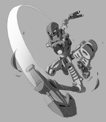 Rule 34 | 1boy, absurdres, axe, bionicle, chopping, gears, grey background, greyscale, highres, jeetdoh, kanohi (bionicle), leaf, lewa (bionicle), monochrome, no humans, robot, the lego group, weapon, white eyes