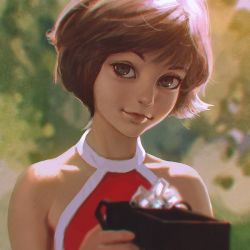 Rule 34 | 1girl, alisa seleznyova, brown eyes, brown hair, closed mouth, day, guest from the future, ilya kuvshinov, looking at viewer, outdoors, short hair, smile, solo, source request