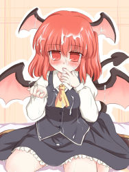 Rule 34 | 1girl, cum, embodiment of scarlet devil, head wings, koakuma, necktie, red eyes, red hair, ry (yagoyago), solo, touhou, wings