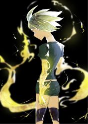 Rule 34 | 1other, androgynous, bad id, bad pixiv id, gem uniform (houseki no kuni), gold, golden arms, green eyes, green hair, highres, houseki no kuni, phosphophyllite, ryein, short hair, shorts, solo, sparkle, spoilers