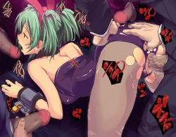 Rule 34 | 00s, 1girl, 4boys, all fours, anal fingering, animal ears, artist request, ass grab, bare shoulders, bdsm, bondage, bound, censored, cuffs, fake animal ears, fingering, green eyes, green hair, group sex, ikkitousen, leotard, matching hair/eyes, mosaic censoring, multiple boys, open mouth, pantyhose, penis, penis grab, playboy bunny, rabbit ears, restrained, ryofu housen, sex, source request, stationary restraints, sweat, thumb in ass, top-down bottom-up, torn clothes, torn legwear, torn leotard, torn pantyhose, vaginal