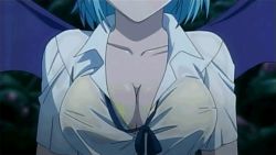 Rule 34 | 00s, 1girl, animated, animated gif, aqua hair, bat wings, bouncing breasts, bra, breast focus, breasts, cleavage, close-up, demon girl, demon wings, female focus, head out of frame, heavy breathing, kurono kurumu, large breasts, lingerie, lowres, rosario+vampire, school uniform, screencap, sexually suggestive, shirt, solo, underwear, uniform, wet, wet clothes, wet shirt, wings
