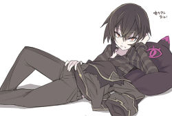 Rule 34 | 1boy, black hair, blade (galaxist), killian phegor, looking at viewer, male focus, pop-up story, reclining, shinigami, simple background, smile, solo, white background, yellow eyes