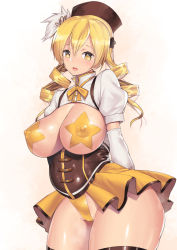 Rule 34 | 1girl, beret, blonde hair, blush, breasts, brown thighhighs, cameltoe, covered erect nipples, detached sleeves, drill hair, hair ornament, hairpin, hat, highleg, highres, large breasts, long hair, looking at viewer, magical girl, mahou shoujo madoka magica, mahou shoujo madoka magica (anime), nagase haruhito, open mouth, pasties, puffy sleeves, shiny skin, skirt, solo, standing, star pasties, striped clothes, striped thighhighs, thighhighs, thighs, tomoe mami, twin drills, vertical-striped clothes, vertical-striped thighhighs, yellow eyes