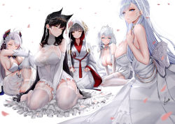 Rule 34 | 5girls, absurdres, antenna hair, atago (azur lane), atago (lily-white vow) (azur lane), atago (lily-white vow) (azur lane), azur lane, bare shoulders, belfast (azur lane), belfast (the pledge of claddagh) (azur lane), belfast (the pledge of claddagh) (azur lane), between legs, black hair, blue eyes, blunt bangs, blush, braid, breasts, breasts out, bridal veil, bride, choker, circlet, cleavage, closed mouth, collarbone, dress, earrings, food, garter straps, gloves, hair censor, hair over breasts, hand between legs, hand on own chest, head tilt, headgear, highres, hood, hood up, huge filesize, illustrious (azur lane), illustrious (morning star of love and hope) (azur lane), japanese clothes, jewelry, kimono, knee up, large breasts, leaning forward, long hair, looking at viewer, low twintails, mole, mole on breast, mole under eye, multicolored hair, multiple girls, no shoes, on floor, parted lips, piukute062, prinz eugen (azur lane), prinz eugen (symphonic fate) (azur lane), red hair, see-through, seiza, short dress, sideboob, signature, silver hair, simple background, sitting, sleeveless, sleeveless dress, smile, strapless, strapless dress, streaked hair, swept bangs, takao (azur lane), takao (sakura hanami) (azur lane), tassel, thighhighs, tiara, twintails, veil, very long hair, wariza, wedding dress, white background, white dress, white gloves, white kimono, white legwear, white theme, yellow eyes