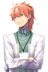 Rule 34 | 1boy, crossed arms, fate/grand order, fate (series), gloves, green eyes, looking to the side, male focus, orange hair, robe, romani archaman, smile, solo, somemiya suzume, white gloves