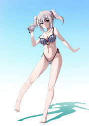 Rule 34 | 10s, 1girl, bad id, bad pixiv id, barefoot, bikini, blue eyes, camcorder, charlotte (anime), fight., highleg, highleg bikini, highleg swimsuit, highres, long hair, silver hair, solo, strap slip, swimsuit, tomori nao, twintails, video camera