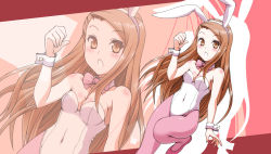 Rule 34 | 10s, 1girl, animal ears, bare shoulders, blush, body blush, bow, bowtie, breasts, brown eyes, brown hair, cleavage, detached collar, fake animal ears, idolmaster, idolmaster (classic), idolmaster 2, leotard, minase iori, ookami maito, pantyhose, pink pantyhose, playboy bunny, rabbit ears, solo, wrist cuffs, zoom layer
