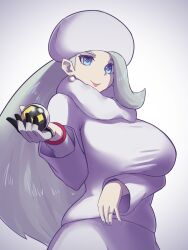 Rule 34 | 1girl, absurdres, blonde hair, blue eyes, breasts, creatures (company), earrings, fur collar, fur hat, game freak, hat, highres, jewelry, large breasts, long hair, long sleeves, lox (orchis lox), mature female, melony (pokemon), multicolored hair, nintendo, pearl earrings, pokemon, pokemon swsh, ring, solo, streaked hair, sweater, upper body, ushanka, wedding ring, white hat, white sweater