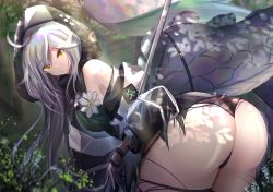 Rule 34 | 1girl, ahoge, alternate breast size, arknights, ass, bare shoulders, breasts, commentary request, crocodilian tail, highres, hood, kayjae, large tail, long hair, medium breasts, pointy ears, silver hair, solo, tail, tomimi (arknights)