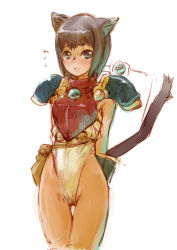 Rule 34 | 00s, 1girl, animal ears, armor, arms behind back, branch (blackrabbits), brown hair, cat ears, cat girl, cat tail, cosplay, final fantasy, final fantasy xi, gloves, highleg, mithra (ff11), popful mail, popful mail (cosplay), solo, tail, thigh gap