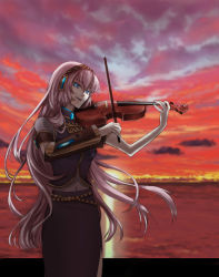 Rule 34 | blue eyes, iizuka, instrument, long hair, megurine luka, pink hair, solo, sunset, violin, vocaloid