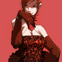 Rule 34 | 1girl, animal print, cup, dress, drinking glass, elbow gloves, falcoon, gloves, leopard print, red hair, snk, solo, the king of fighters, vanessa (kof), wine glass