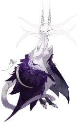 Rule 34 | animal feet, creature, feathers, highres, horns, kamikiririp, no humans, original, purple feathers, purple wings, sitting, solo, tail, white feathers, white fur, white hair, white horns, white tail, wings