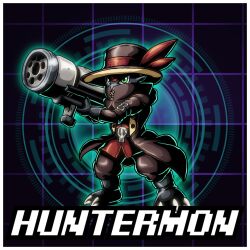 Rule 34 | claws, digimon, digimon (creature), fakemon, green eyes, hat, holding, holding weapon, huntermon, original, skull, solo, weapon