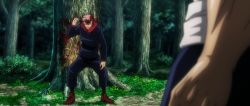 Rule 34 | 1girl, 2boys, animated, anime screenshot, blood, crying, duel, fighting stance, flashback, forest, hand on another&#039;s back, hetero, highres, hood, hoodie, itadori yuuji, jujutsu kaisen, multicolored hair, multiple boys, muscular, nature, outdoors, pink hair, red hoodie, rejection, runny nose, scar, scar on face, school, school uniform, snot, sound, subtitled, takada-chan (jujutsu kaisen), talking, topknot, topless male, toudou aoi (jujutsu kaisen), tree, twintails, video