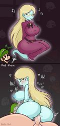 Rule 34 | 1boy, 2girls, 2koma, ^^^, anus, arms behind back, artist name, ass, ass shake, beamed eighth notes, belt, belt buckle, big nose, black belt, black bow, black eyes, blonde hair, blue skin, blush, boo (mario), bouncing breasts, bow, breasts, brooch, brown belt, brown hair, buckle, catchphrase, closed mouth, colored skin, comic, cowgirl position, cum, cum in pussy, dodo-bot, dress, eighth note, emoji, english text, erection, facial hair, fangs, furrowed brow, ghost, ghost guy, ghost tail, glowing, grand piano, green headwear, hand on own chin, hat, heart, hetero, high collar, highres, hollow mouth, hood, hooded dress, instant loss, instrument, jewelry, lace, lace-trimmed dress, lace trim, large breasts, long hair, long sleeves, looking at another, loose belt, luigi, luigi&#039;s mansion, mad piano, mario (series), mask, melody pianissima, moaning, motion lines, multiple girls, musical note, mustache, nintendo, nipples, no nose, no pupils, nude, open mouth, outline, penis, piano, poltergust 3000, profanity, purple dress, pussy, red dress, red headwear, red hood, red sweater, sex, shy gal, sideburns, sleeves past fingers, sleeves past wrists, smile, solid eyes, spirit, straddling, super mario 64, sweater, sweater dress, taut clothes, taut dress, testicles, thinking, thinking emoji, tongue, tongue out, vacuum cleaner, vaginal, white mask, white outline, window, yellow eyes